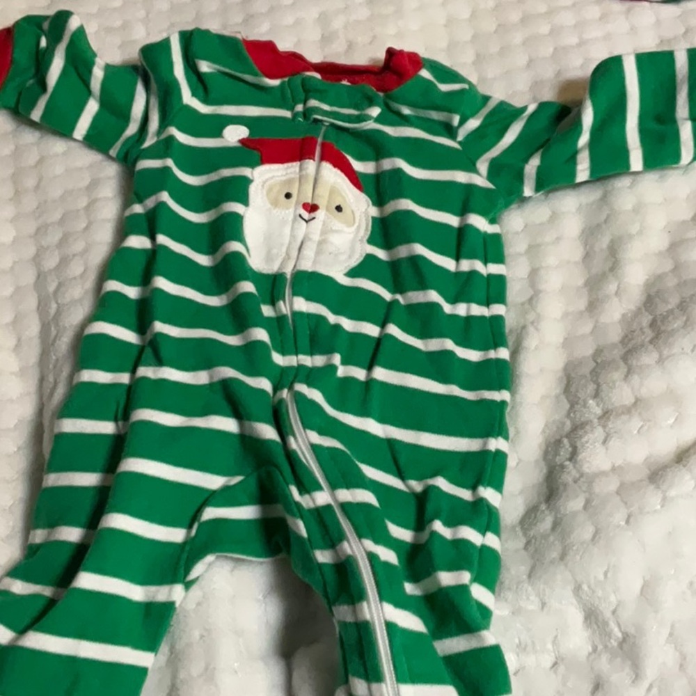 Carter's Green and White Striped Footies One Piece